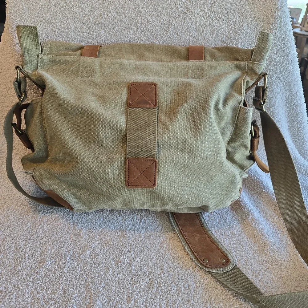 Sechunk Vintage Military Leather Canvas Crossbody Messenger Bag Retro Y2K Vibes